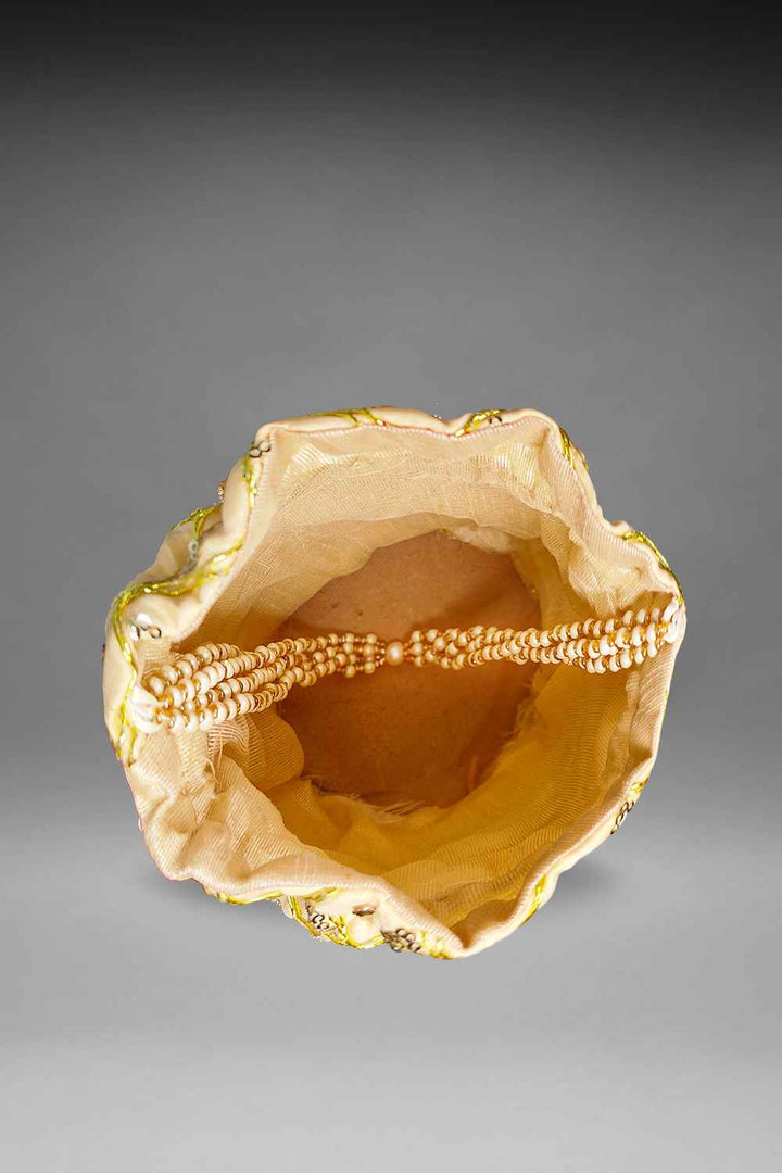 Beige Mirror Work Potli Bag