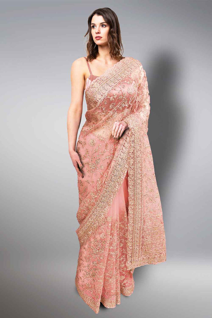 Beige Net Saree