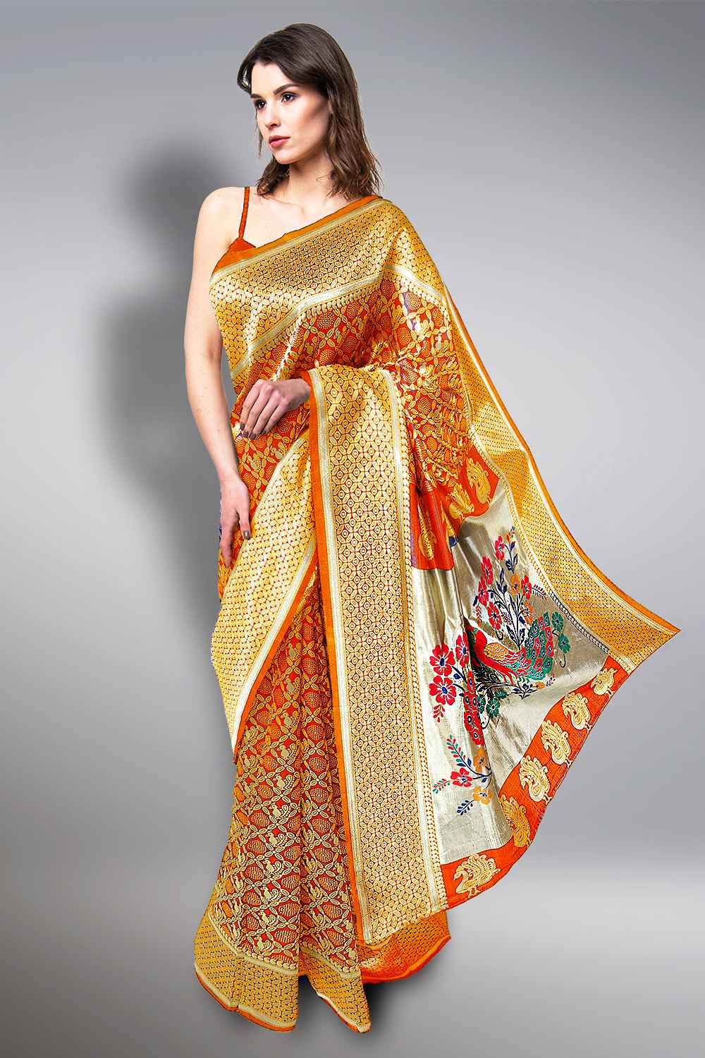 Orange Paithani Saree