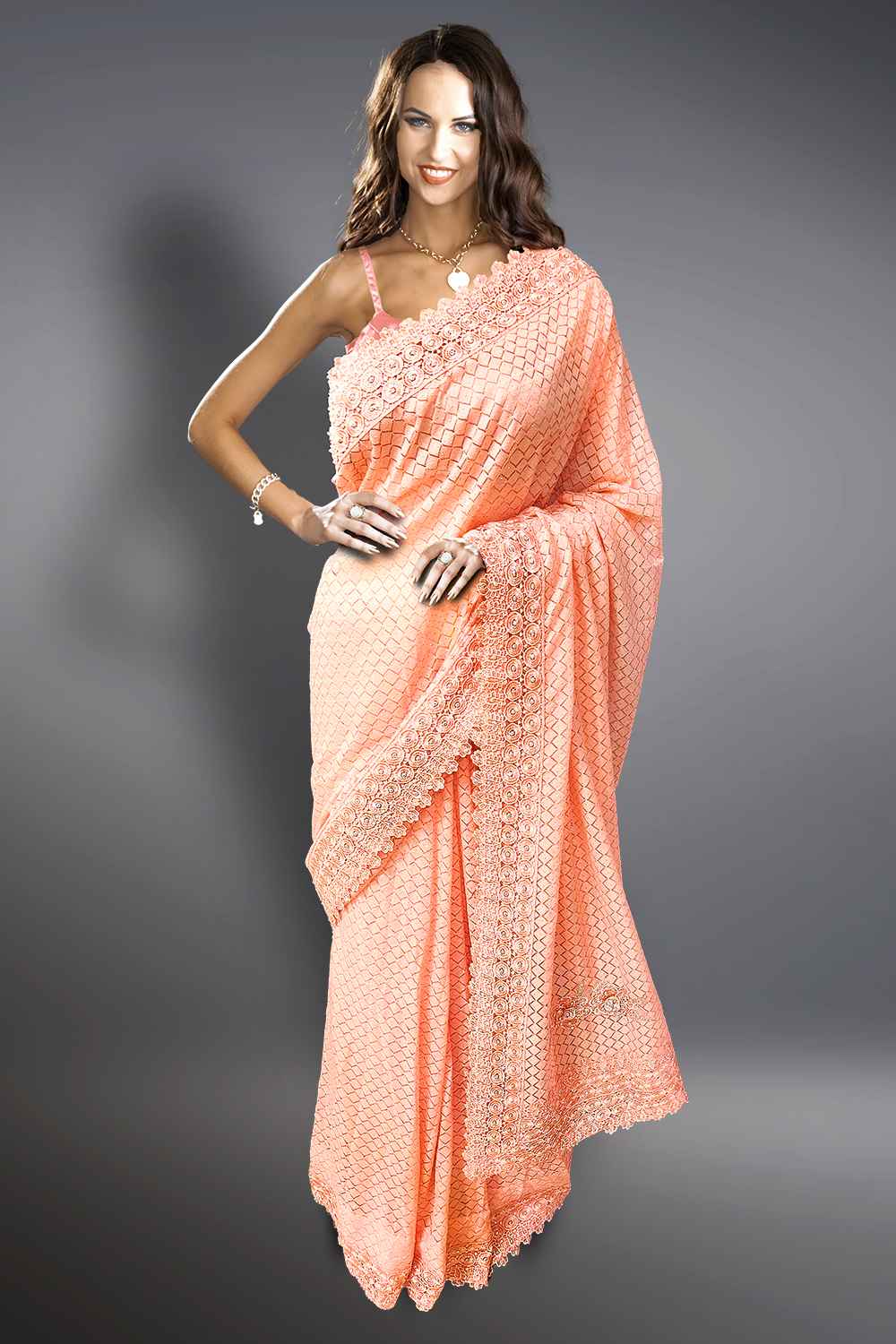 Peach Party Wear Saree