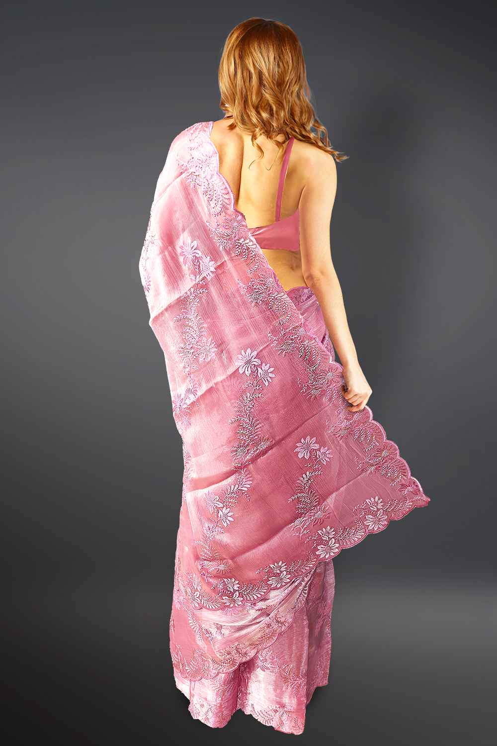 Pink Embroidered Saree