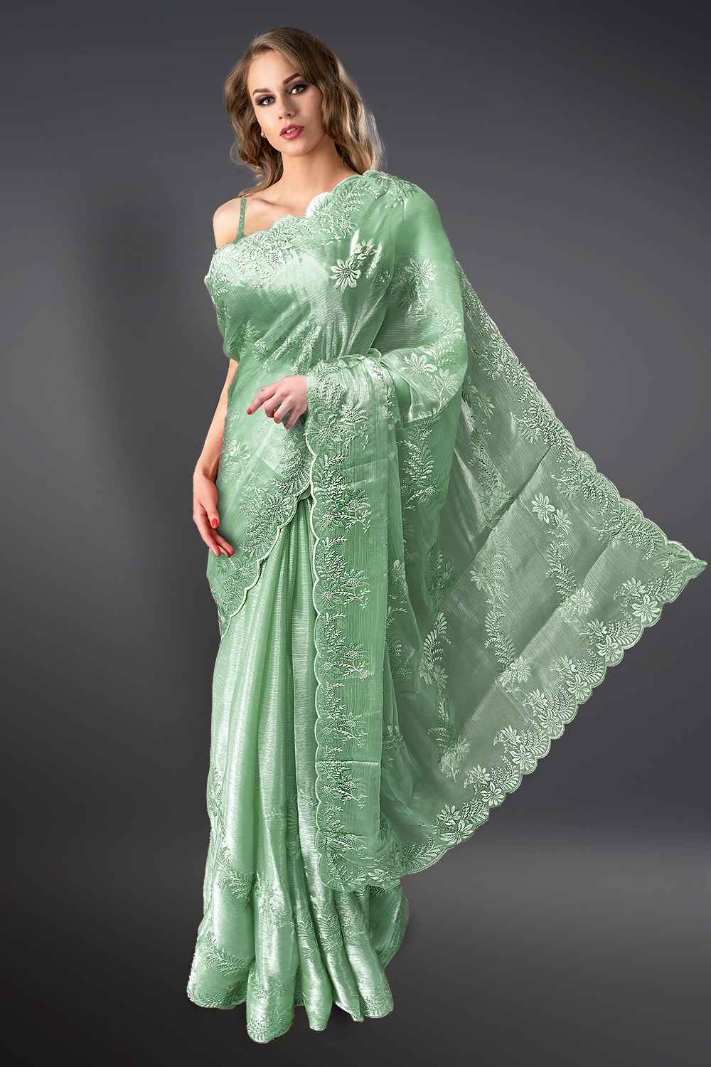 Pista Green Saree
