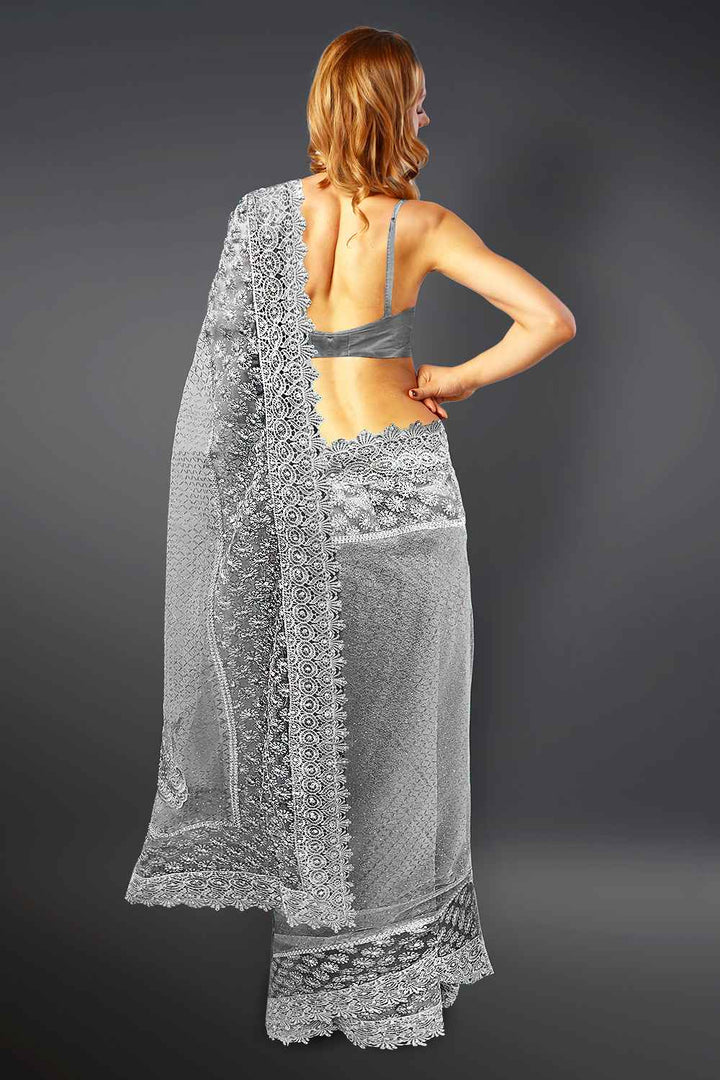 Silver Net Saree