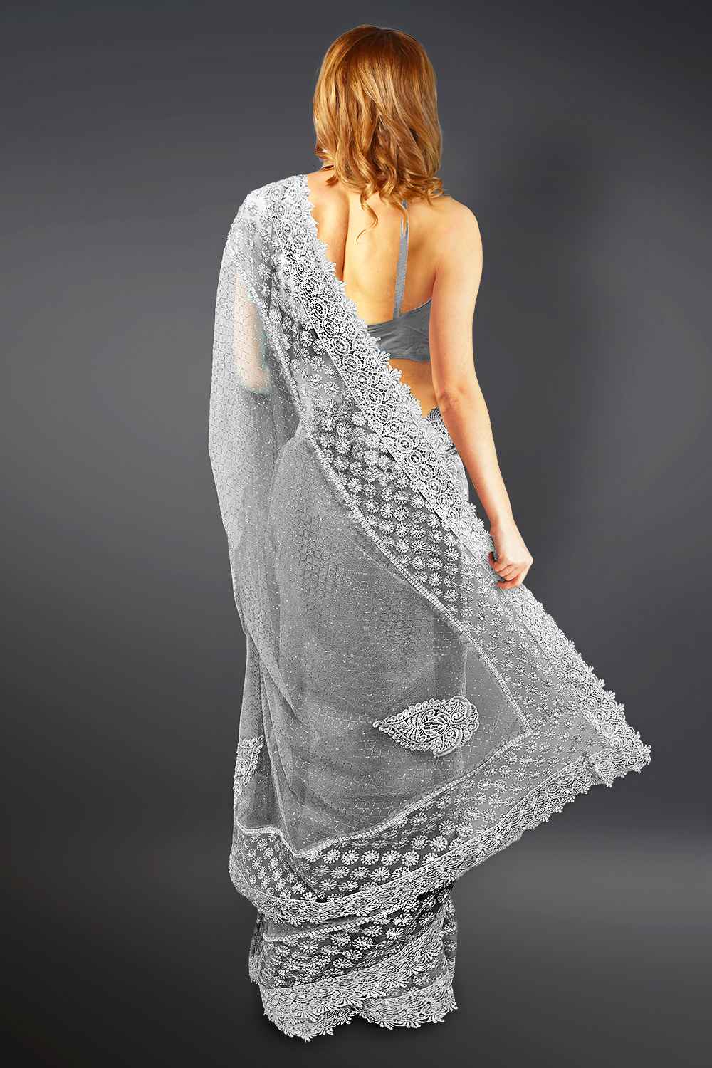 Silver Net Saree