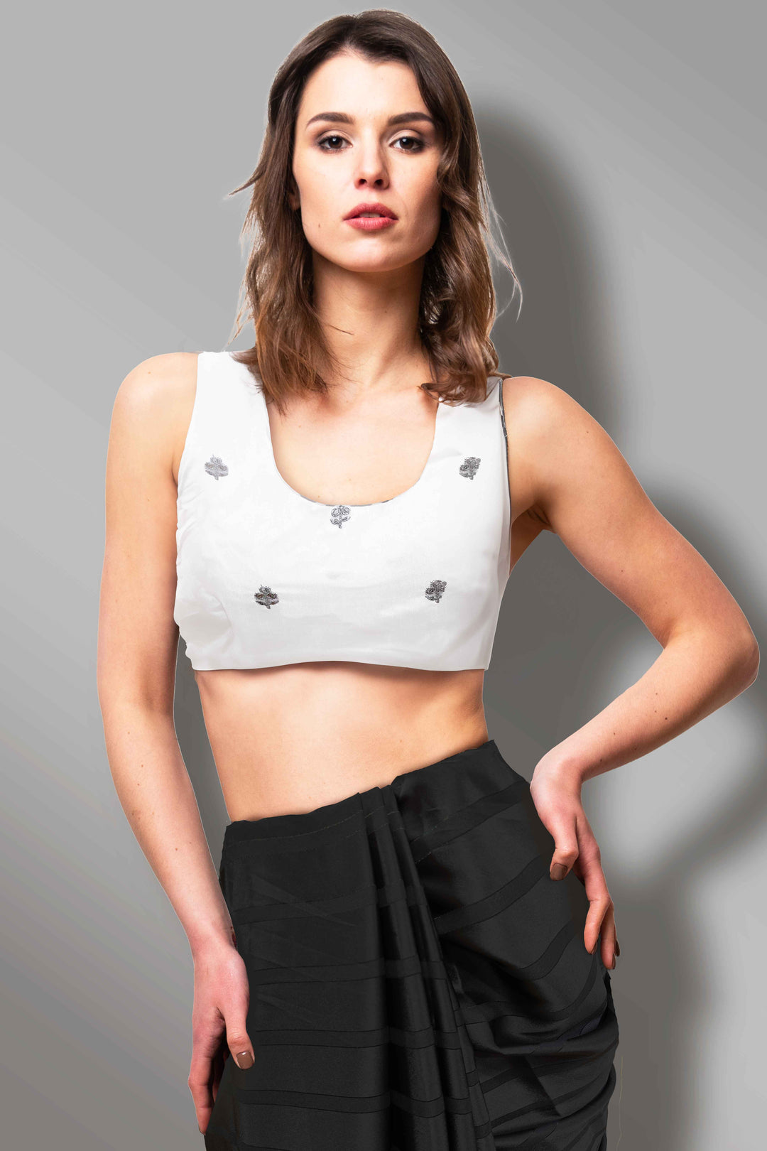 White Blouse with Buta Work