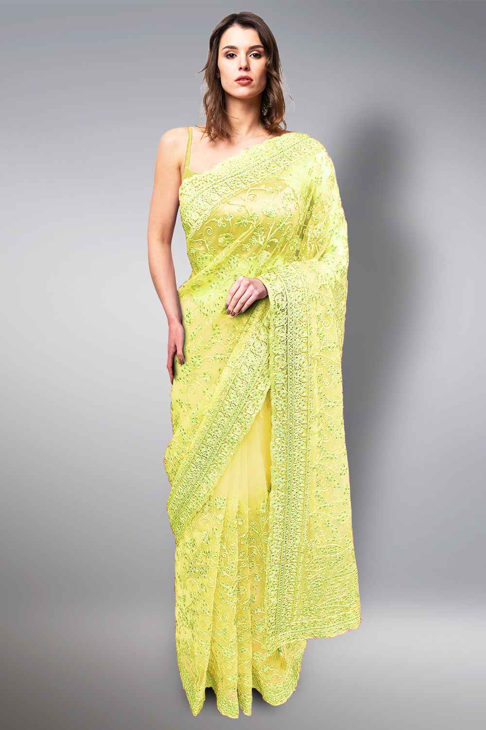 Yellow Net Saree