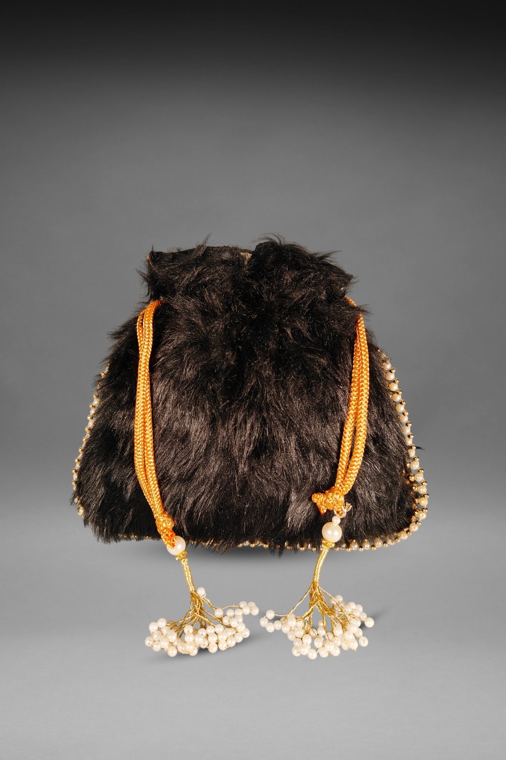 black fur potli bag