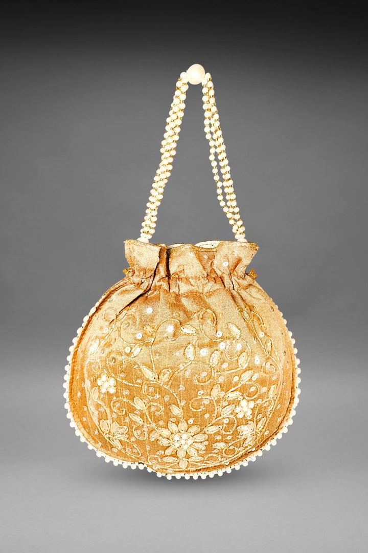 Brown Pearl Work Potli Bag