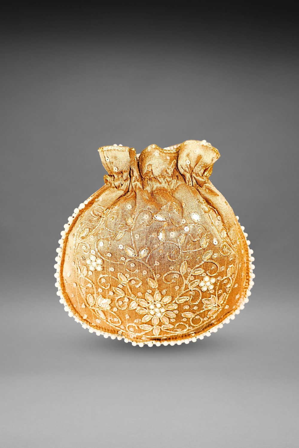 Brown Pearl Work Potli Bag