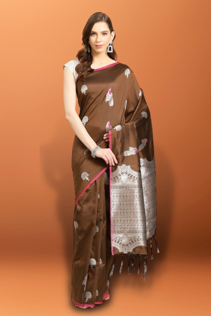 brown saree contrast blouse