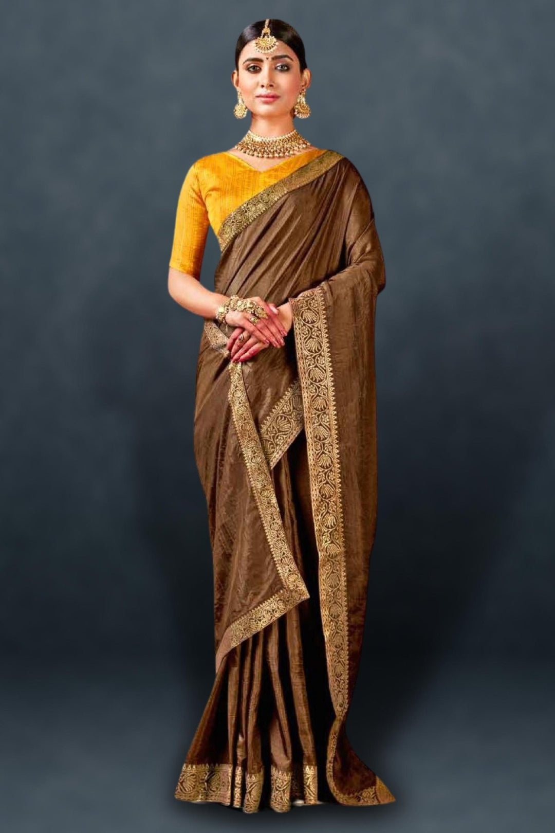 brown silk saree - brown silk saree contrast blouse