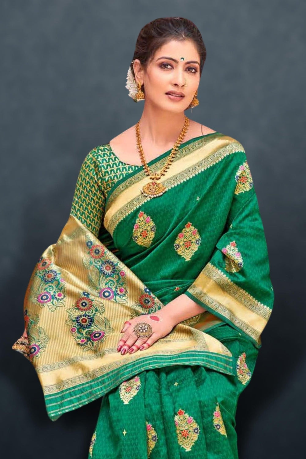 green banarasi saree - bottle green banarasi saree