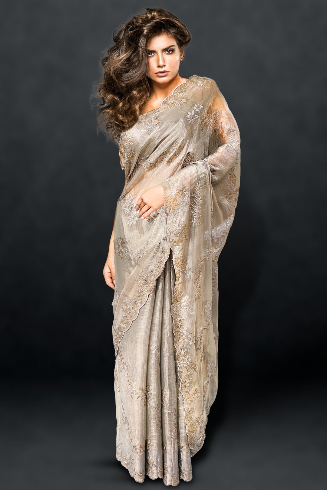 grey designer saree - grey colour designer saree -  grey designer saree online
