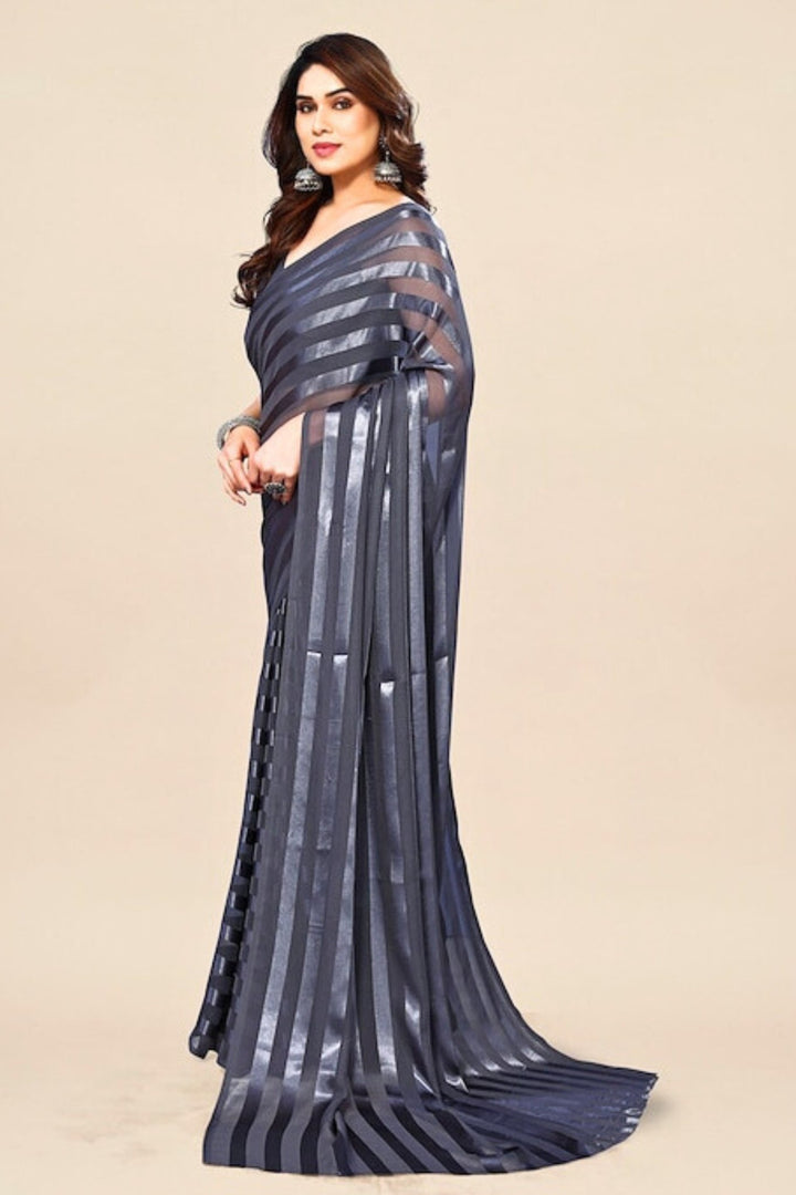 grey satin saree - plain grey satin saree
