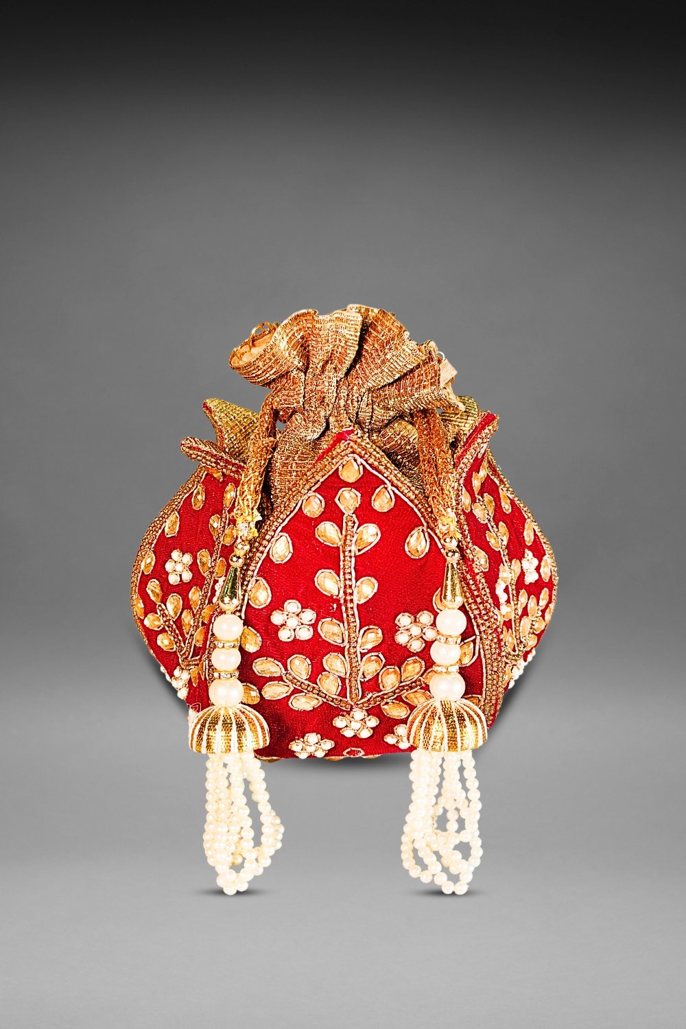 Maroon Lotus Potli Bag