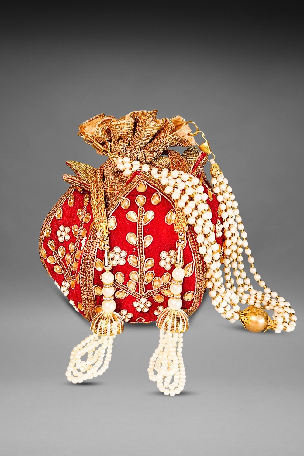 Maroon Lotus Potli Bag