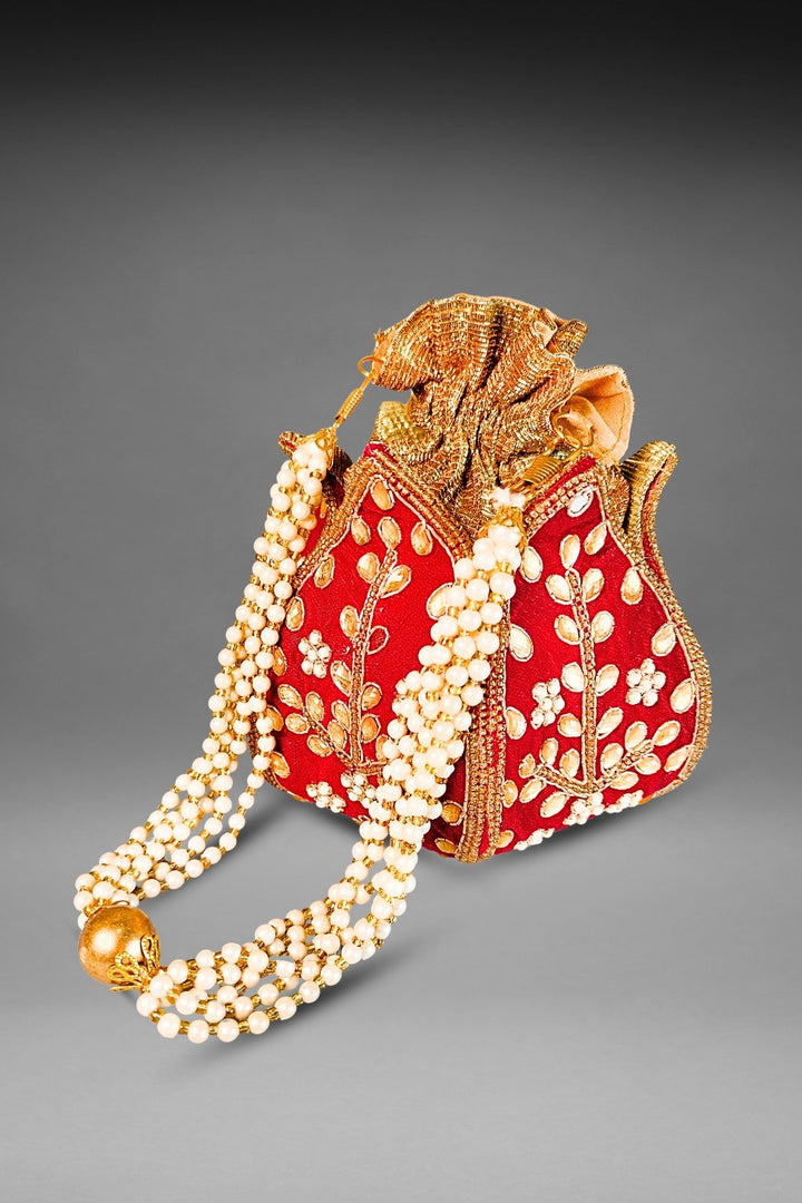 Maroon Lotus Potli Bag