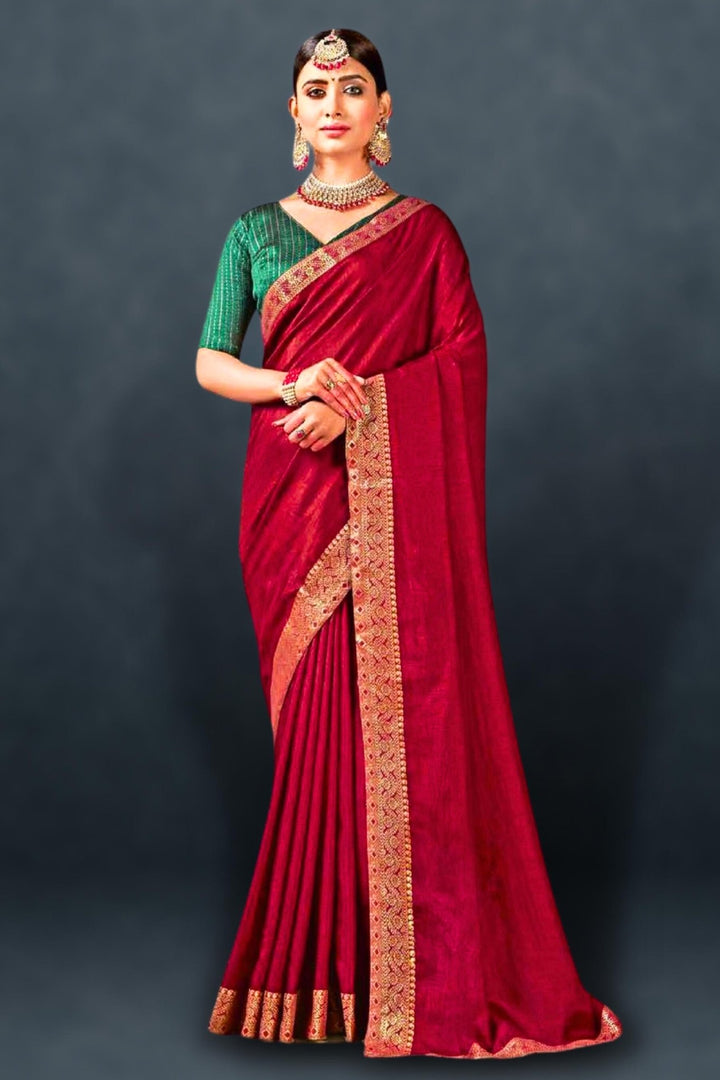 maroon saree with golden border - maroon golden saree -  maroon with golden border saree