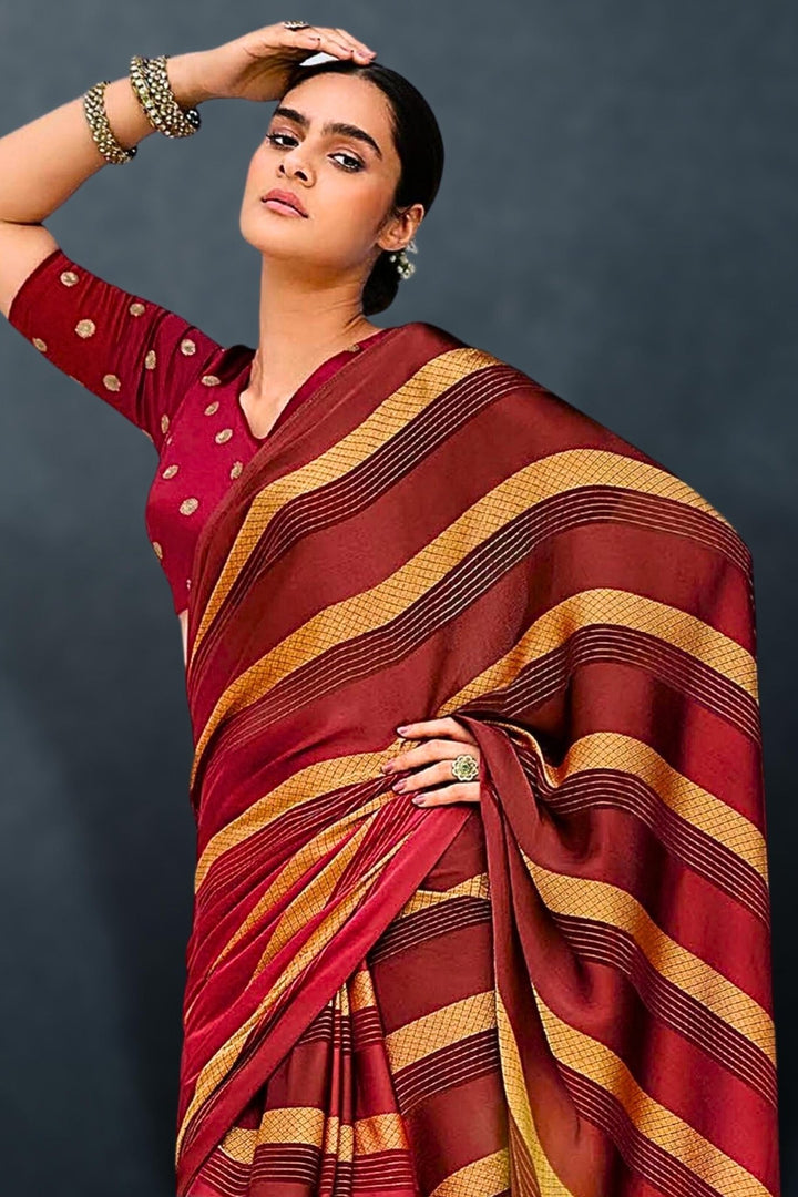 maroon satin saree - satin maroon saree -  satin saree maroon -  maroon satin silk saree