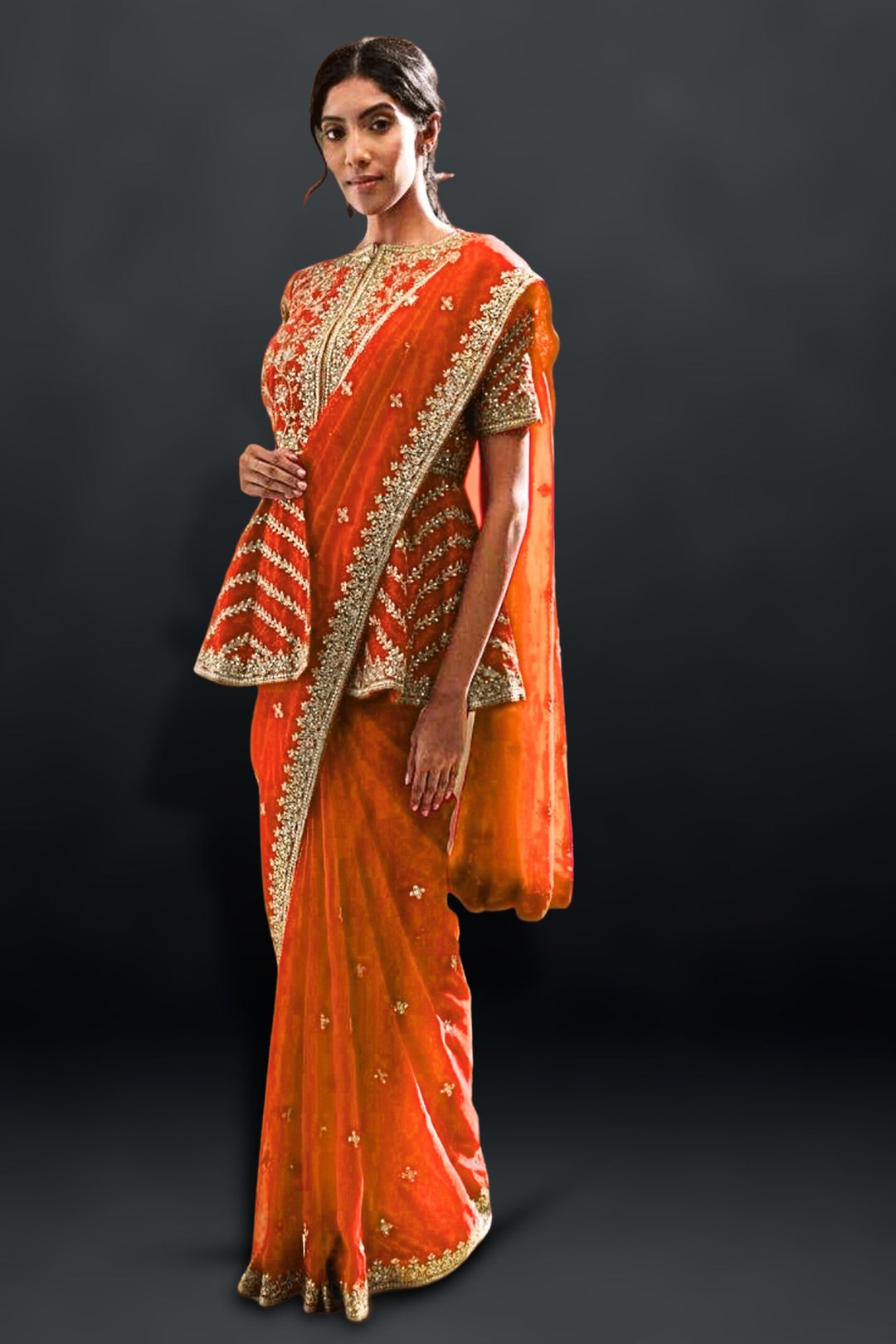 modern saree with long jacket - saree with coat