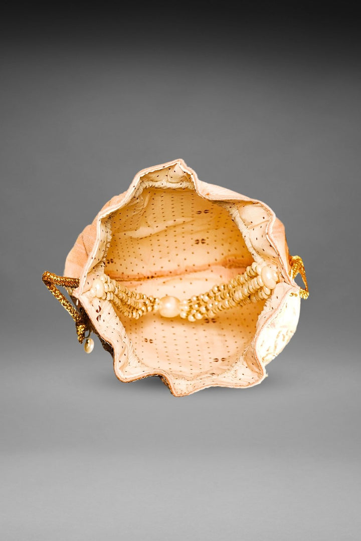 peach pearl work potli bag