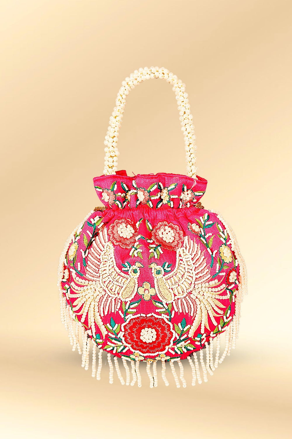 pink beaded potli bag