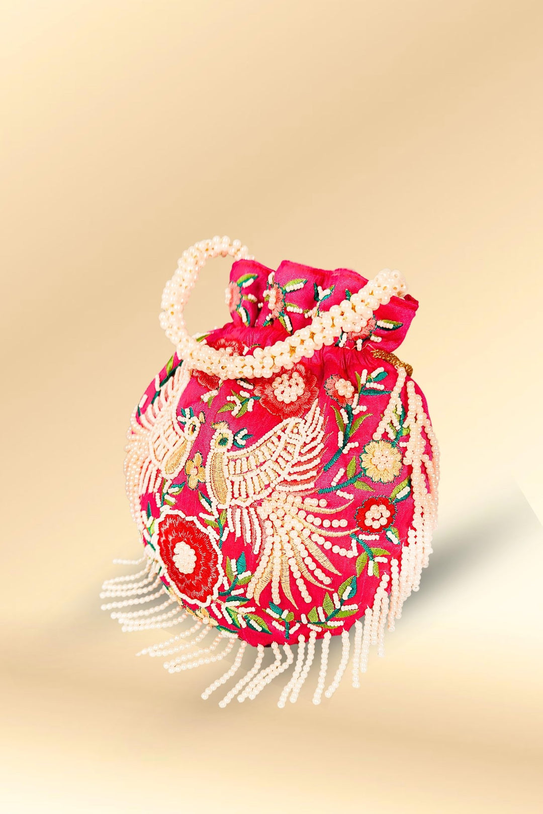 pink beaded potli bag