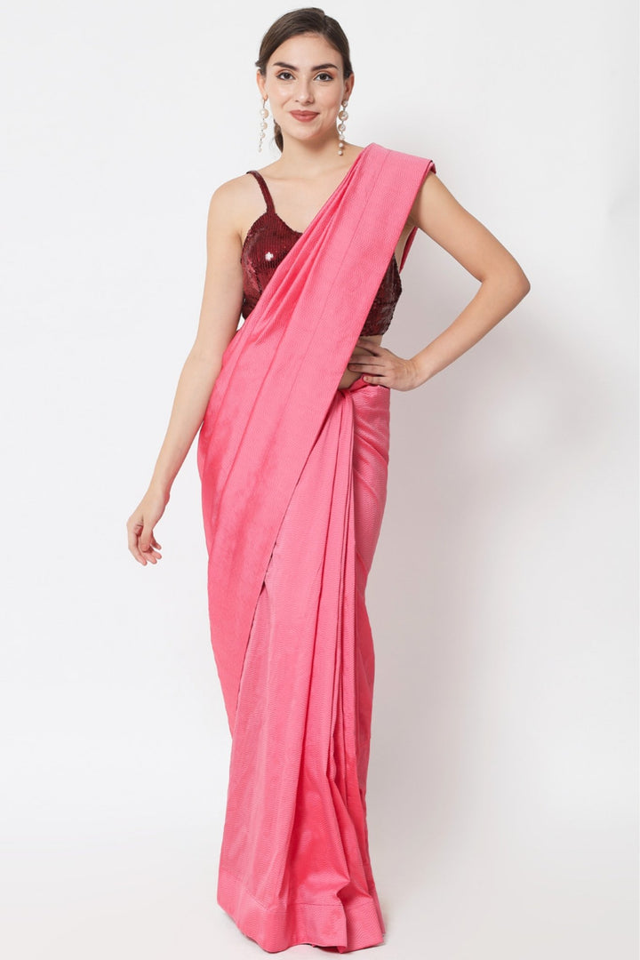 plain pink saree