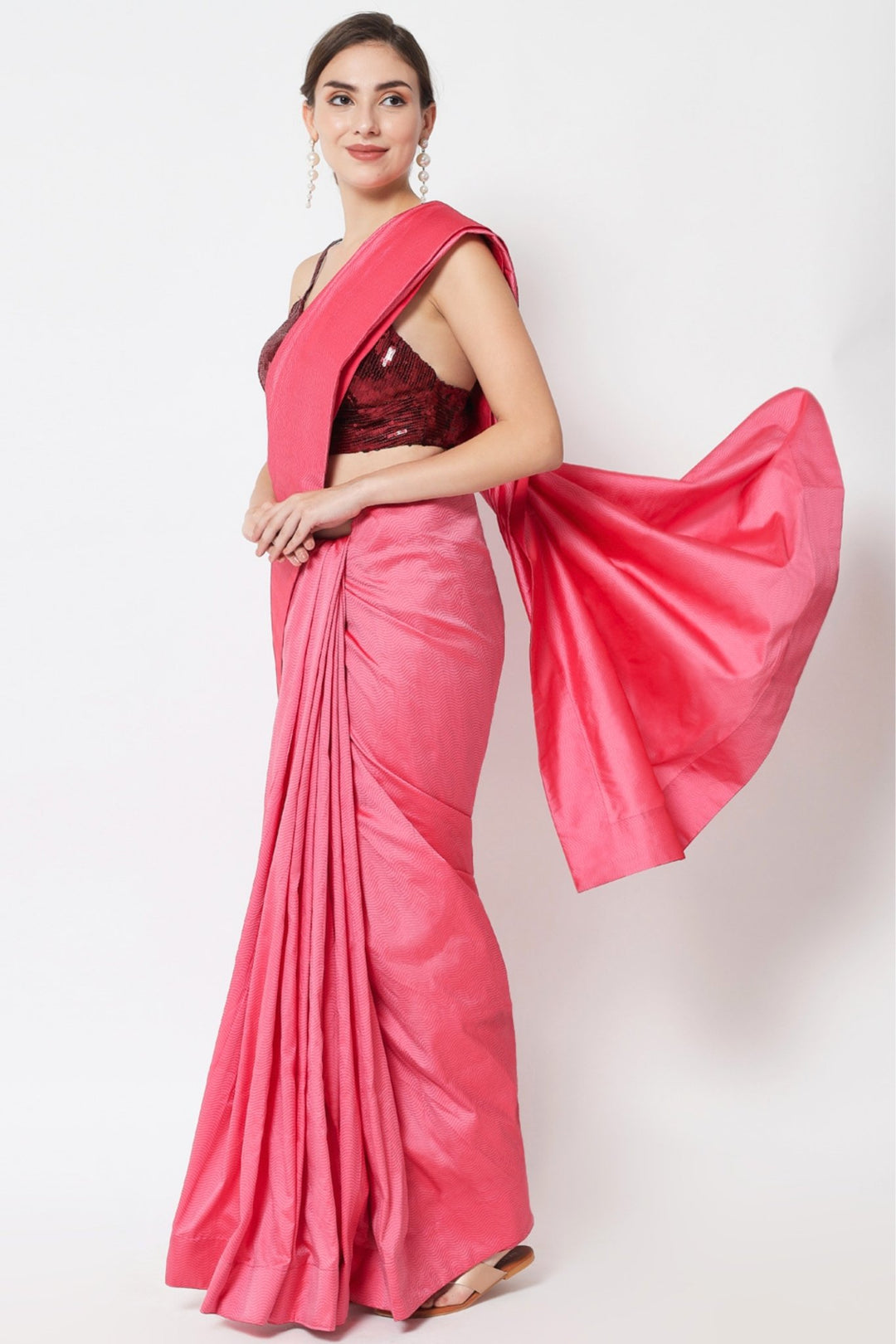 plain pink saree