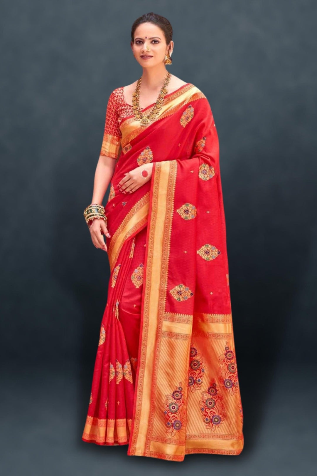 red kanjivaram saree - red kanjivaram silk saree - red bridal kanjivaram saree