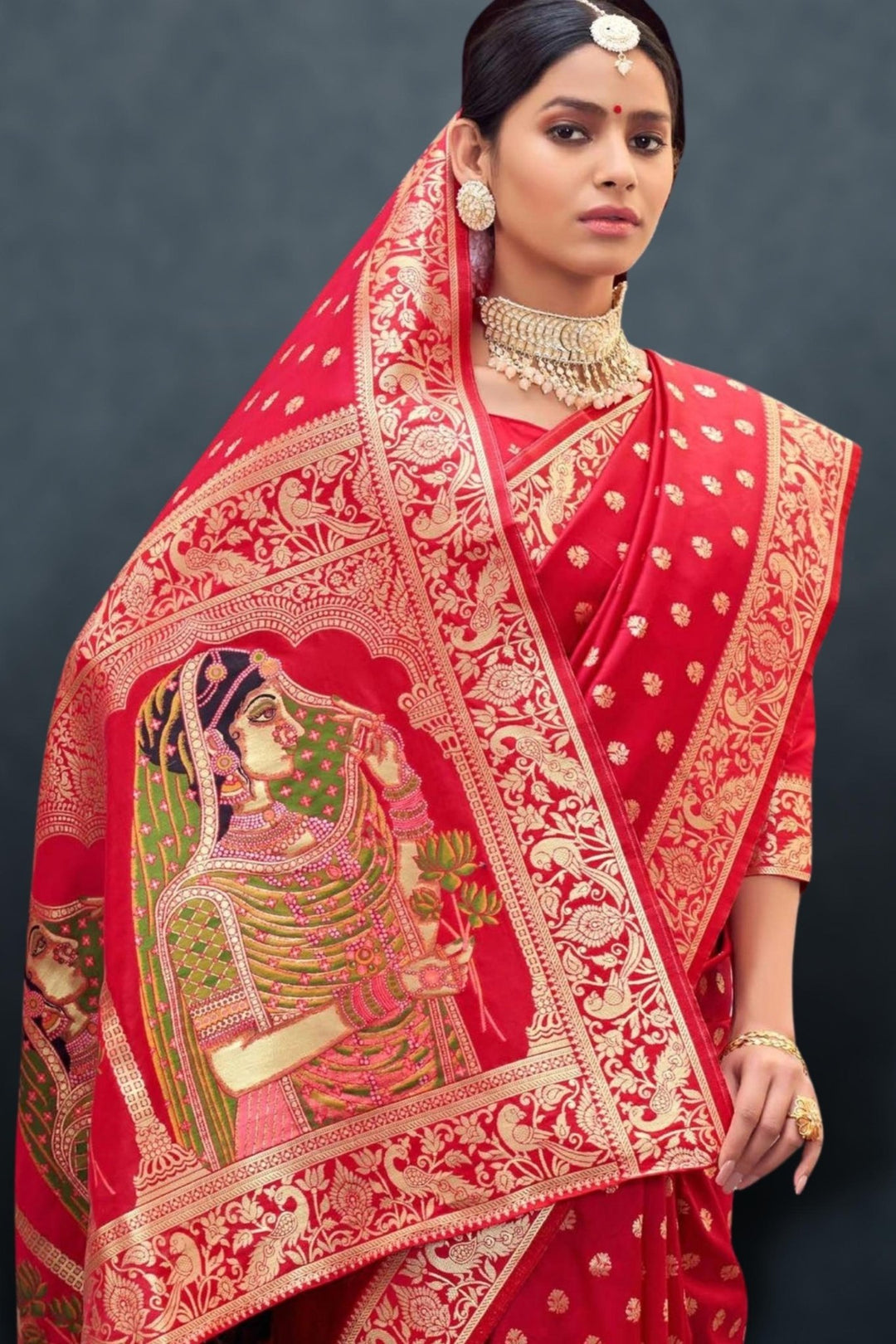 red paithani saree - red peshwai paithani