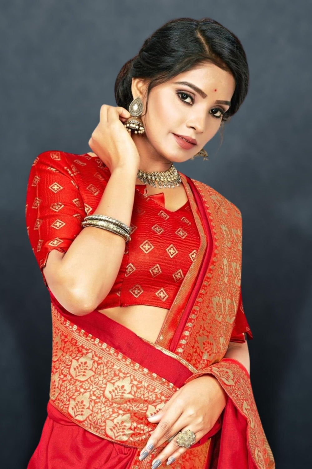 red silk saree