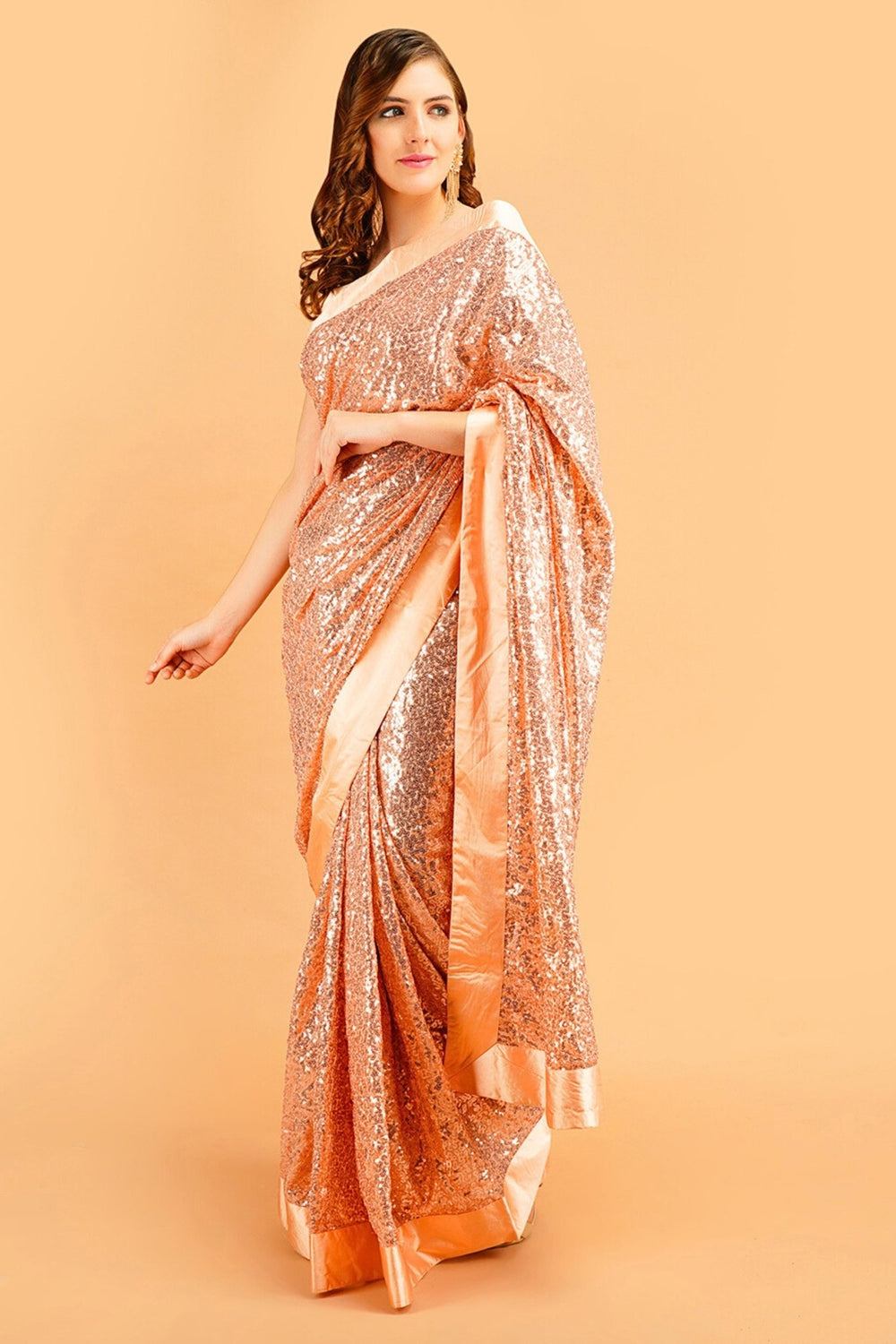 rose gold saree - rose gold colour saree - rose gold sequin saree
