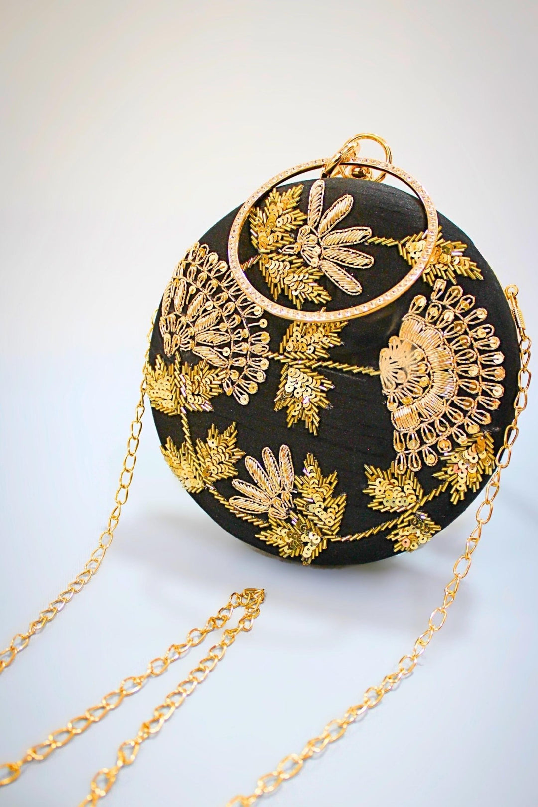 round clutch - circle clutch bag - black round clutch