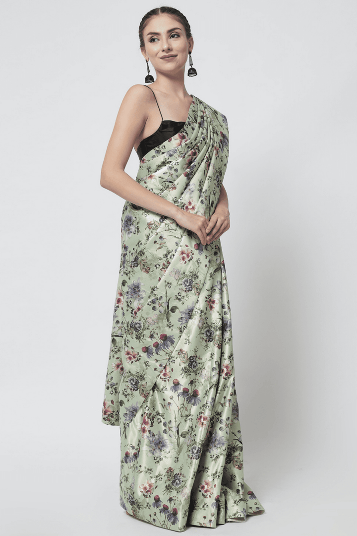 satin floral saree