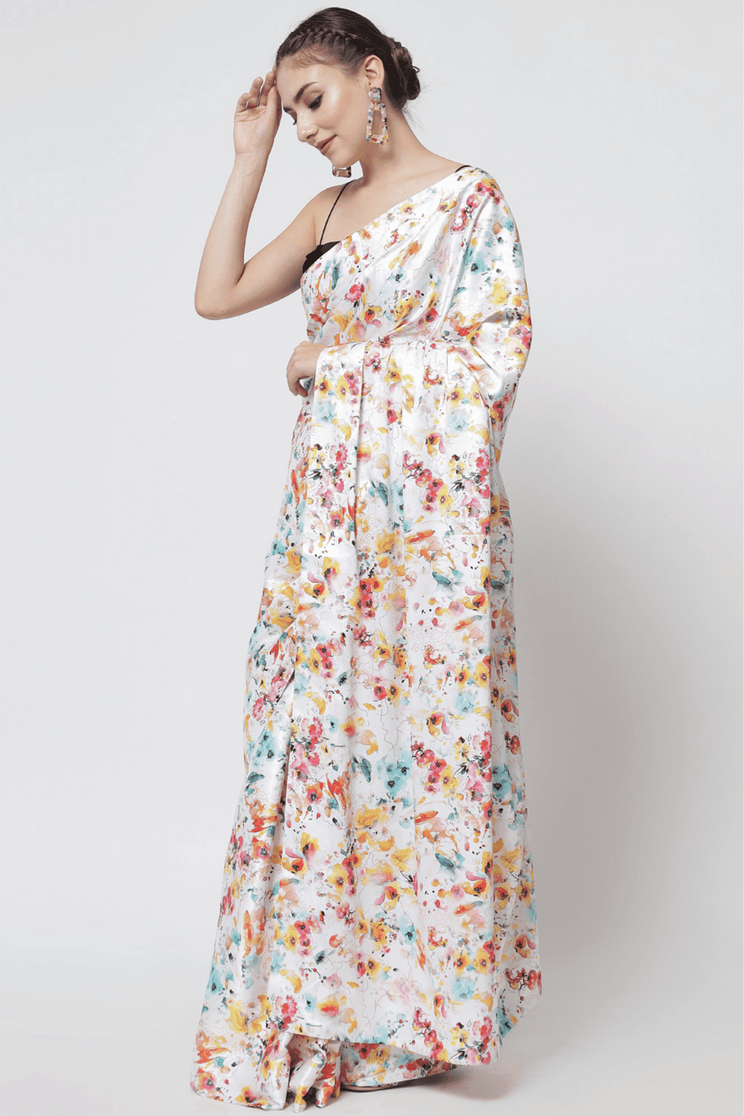 white satin saree - satin white saree