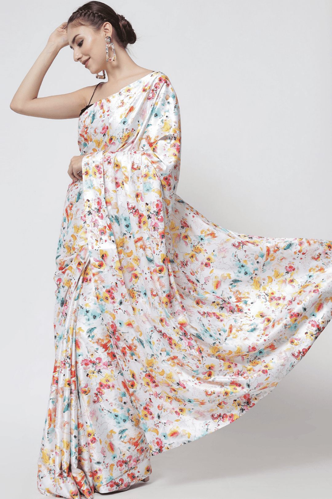 white satin saree - satin white saree