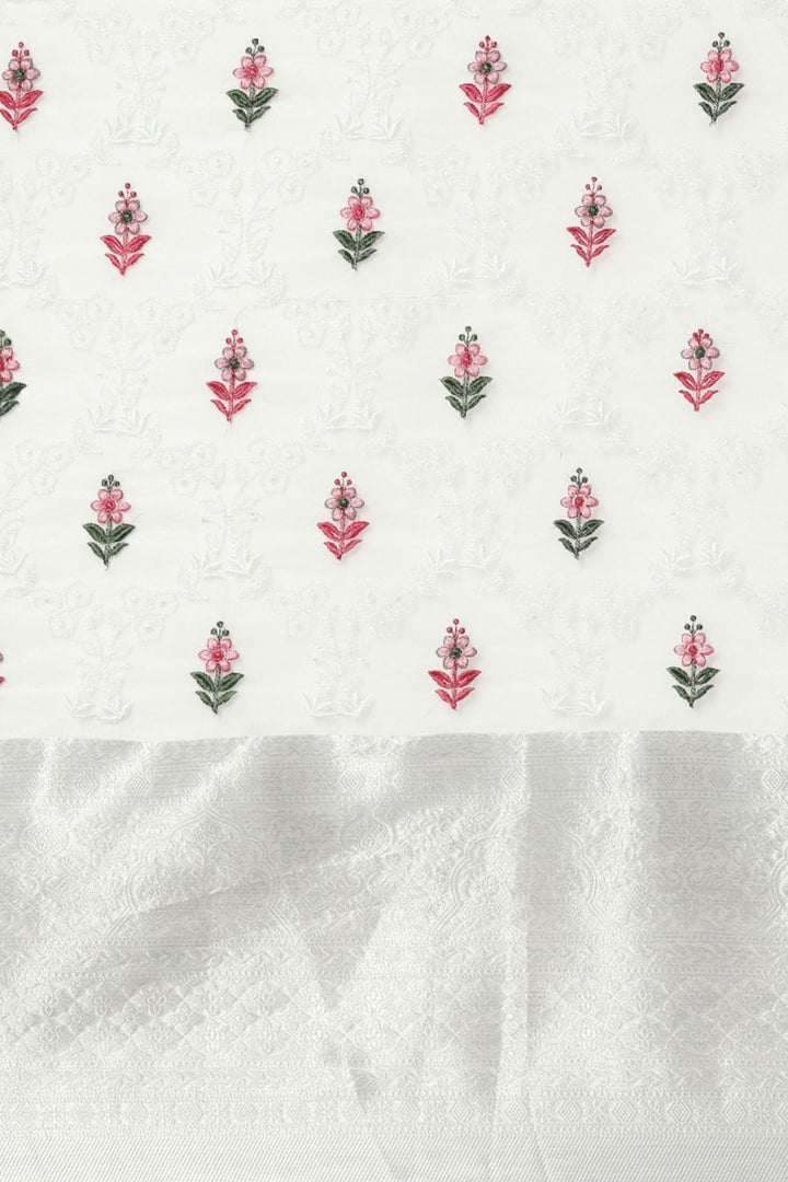 white organza saree - organza white saree - off white organza sarees - organza saree white - plain white organza saree - white floral organza saree