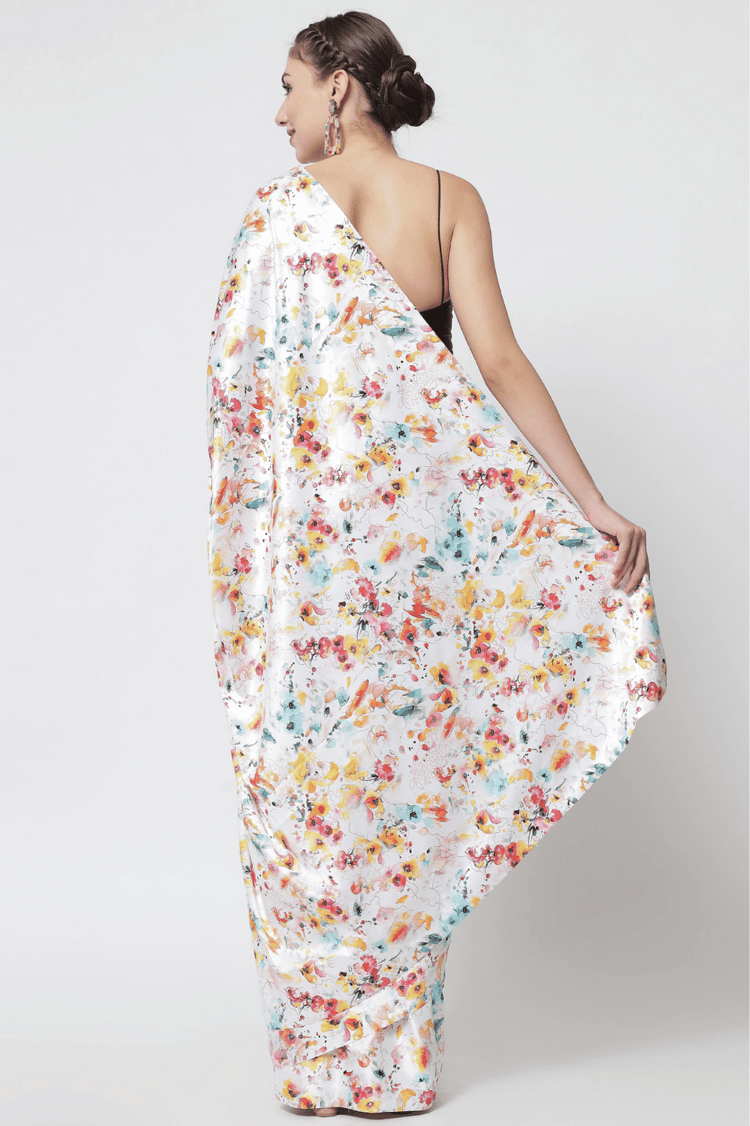 white satin saree - satin white saree