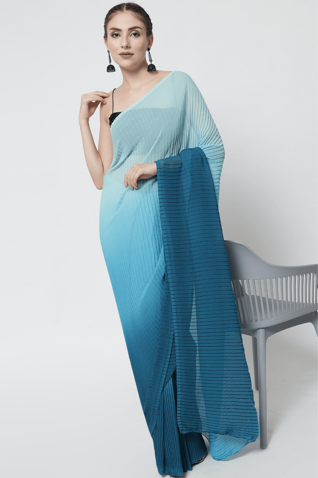 Sttylme - Sunshiny Blue Pleated Saree