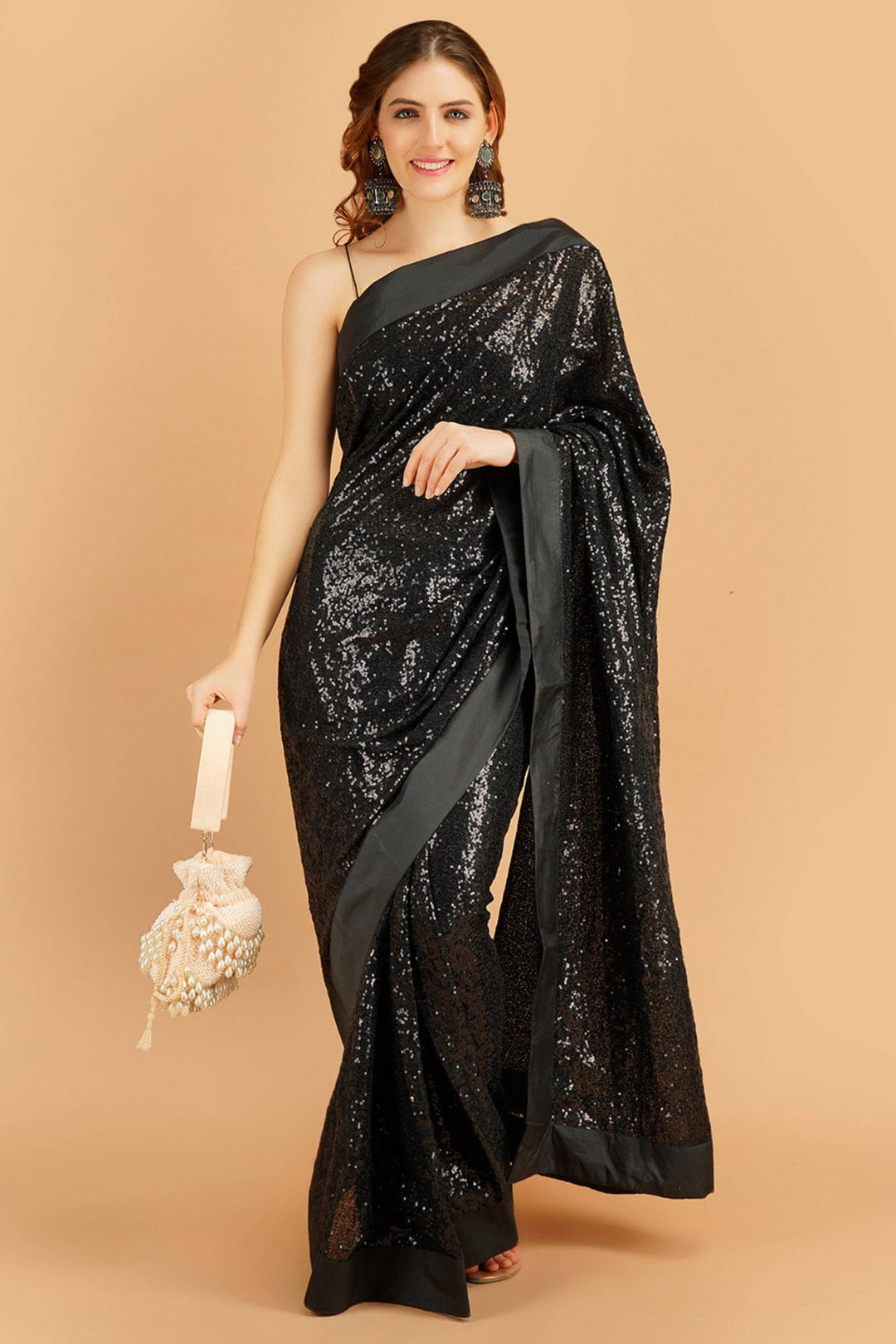 Sttylme - Perfectly Poised Black Sequin Saree